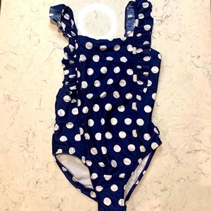 Dark blue white polka dot one piece swimsuit